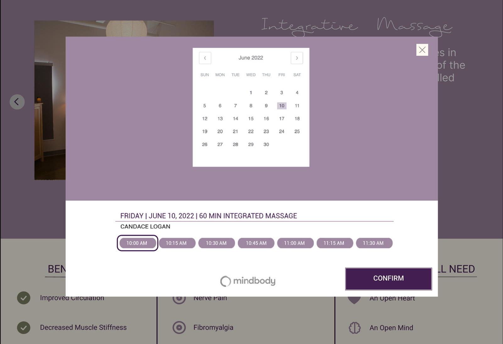 Booking calendar time selection