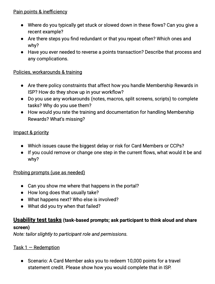 Second page of the Membership Rewards Audit interview guide